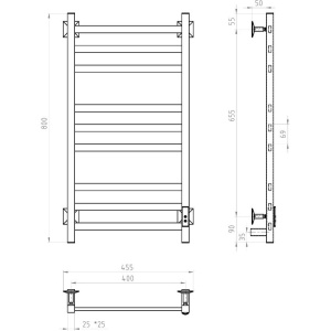 Полотенцесушитель электрический Тругор Пэк сп 21 80x40 с выключателем, черный