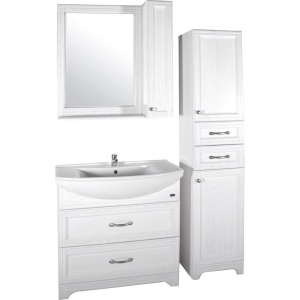 Зеркало ASB-Woodline Берта 85 со шкафом, белое, патина серебро