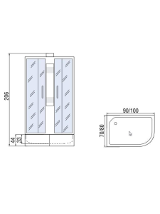 Душевая кабина с поддоном Асимметрия МОНОМАХ Б/К 100/80/44 МЗ L (10000005829)