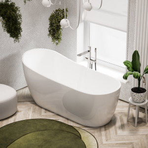 Акриловая ванна Sancos Perla FB06 170x70 см, отдельностоящая, овальная, с каркасом, со сливом-переливом
