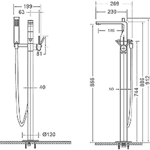 Напольный смеситель для ванны с душем Bravat Arc F66061K-B3-ENG