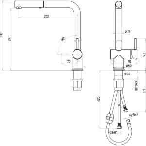 Смеситель для кухни Paini Cox HD55566CR1KM с выдвижной лейкой, granite sahara
