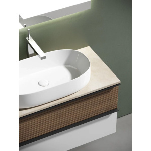 Купить Тумба с раковиной Sancos Delta 100 см, дуб светлый, белый, столешница бежевая, раковина CN5022 в Москве с доставкой Тумба с раковиной Sancos Delta 100 см, дуб светлый, белый, столешница бежевая, раковина CN5022