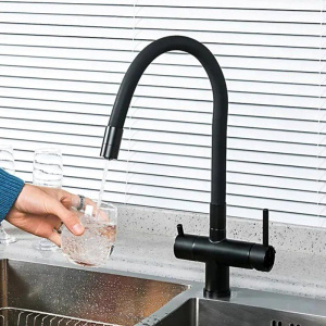 Смеситель для кухни D-lin D159315-4A с гибким изливом, черный