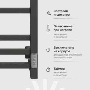 Купить Полотенцесушитель электрический EWRIKA Пенелопа КВ 80х50, с полкой, черный в Москве с доставкой Полотенцесушитель электрический EWRIKA Пенелопа КВ 80х50, с полкой, черный
