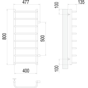 Полотенцесушитель водяной Terminus Стандарт П8 400x800 с боковым подключением 500
