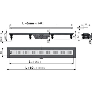 Душевой трап (лоток) AlcaPlast APZ10-Simple 950M APZ10-950M с решеткой и опорами