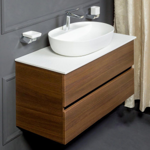 Мебель для ванной Armadi Art Vallessi 100 со столешницей белая, дуб темный