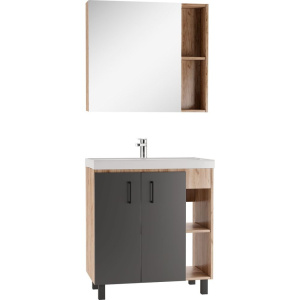 Купить Тумба с раковиной Домино Craft 80 дуб вотан, графит в Москве с доставкой Тумба с раковиной Домино Craft 80 дуб вотан, графит