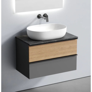 Купить Тумба с раковиной Sancos Delta 80 см, дуб красный, графит, столешница черный мрамор, раковина CN6047 в Москве с доставкой Тумба с раковиной Sancos Delta 80 см, дуб красный, графит, столешница черный мрамор, раковина CN6047