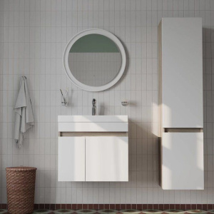 Тумба с раковиной IDDIS Zodiac 60 подвесная, с дверцами, белая. ясень-шимо