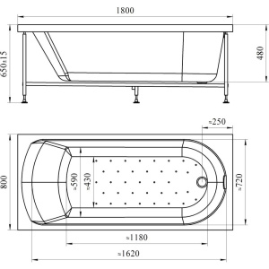 Акриловая ванна Radomir Vannesa Николь 2-01-0-0-1-210 180x80 см, с каркасом