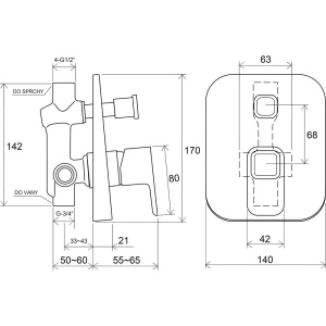 Смеситель для ванны с душем Ravak 10° TD 061.00 С ВНУТРЕННЕЙ ЧАСТЬЮ
