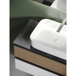 Купить Тумба с раковиной Sancos Delta 100 см, дуб светлый, белый, столешница черный мрамор, раковина СN5004 в Москве с доставкой Тумба с раковиной Sancos Delta 100 см, дуб светлый, белый, столешница черный мрамор, раковина СN5004