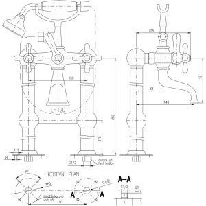 Напольный смеситель для ванны с душем Rav Slezak Morava retro MK150.5/2SM