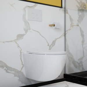 Унитаз подвесной Aqueduto Ovo OVO0110 безободковый, с микролифтом, белый глянцевый