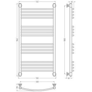 Купить Полотенцесушитель водяной Сунержа Богема +, 100x50 выгнутая в Москве с доставкой Полотенцесушитель водяной Сунержа Богема +, 100x50 выгнутая