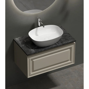 Тумба с раковиной Sancos Very 80 см, beige soft, столешница черный мрамор, раковина CN5005