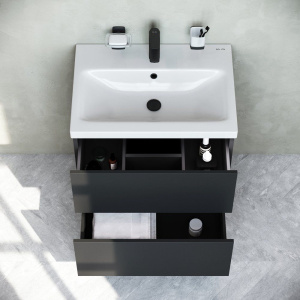 Купить Мебель для ванной AM.PM Gem 60 черная матовая, подвесная, с 2 ящиками, с белой раковиной в Москве с доставкой Мебель для ванной AM.PM Gem 60 черная матовая, подвесная, с 2 ящиками, с белой раковиной