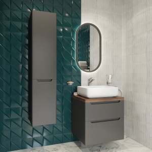 Купить Мебель для ванной STWORKI Берген 60, серая со светлой столешницей, раковина Soul 1 в Москве с доставкой Мебель для ванной STWORKI Берген 60, серая со светлой столешницей, раковина Soul 1