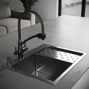 Мойка кухонная РМС MRK-6350BL-L c дозатором, графит