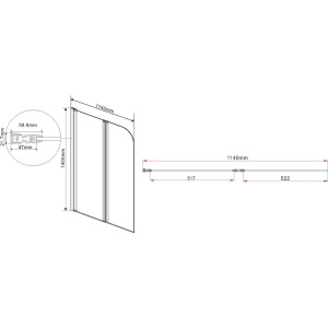 Шторка на ванну Vincea VSB-12114CLB 114 см, профиль черный, стекло прозрачное