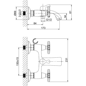 Смеситель для ванны с душем D&K Hessen Goethe DA1383241